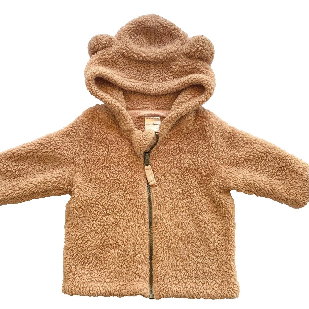 Hanna Andersson Pink Fleece Zip Up Jacket Sherpa With Bear Ears 9-12 Months